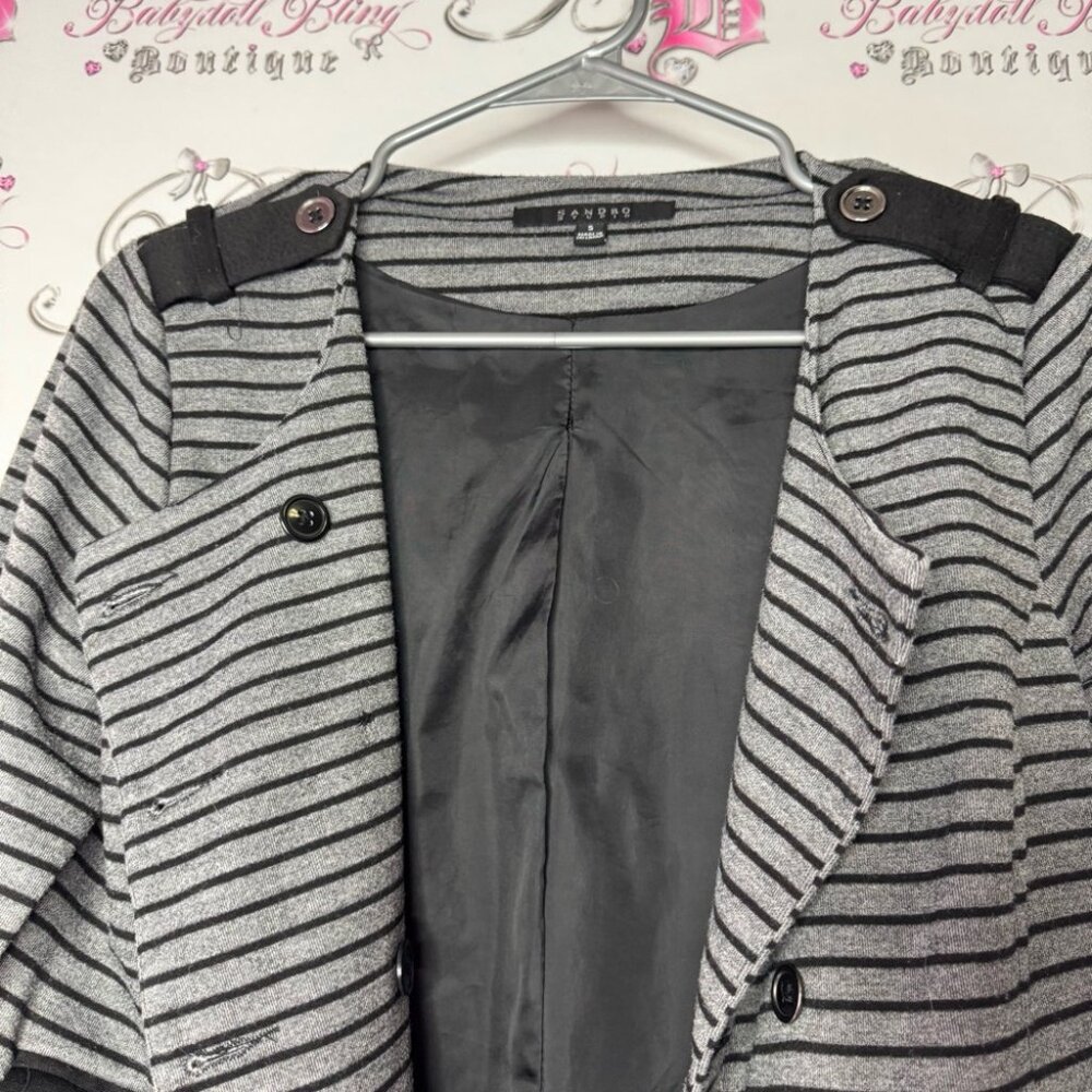 Sandro blazer Striped Black and Gray coat Jacket buttons pockets grey - Picture 4 of 8
